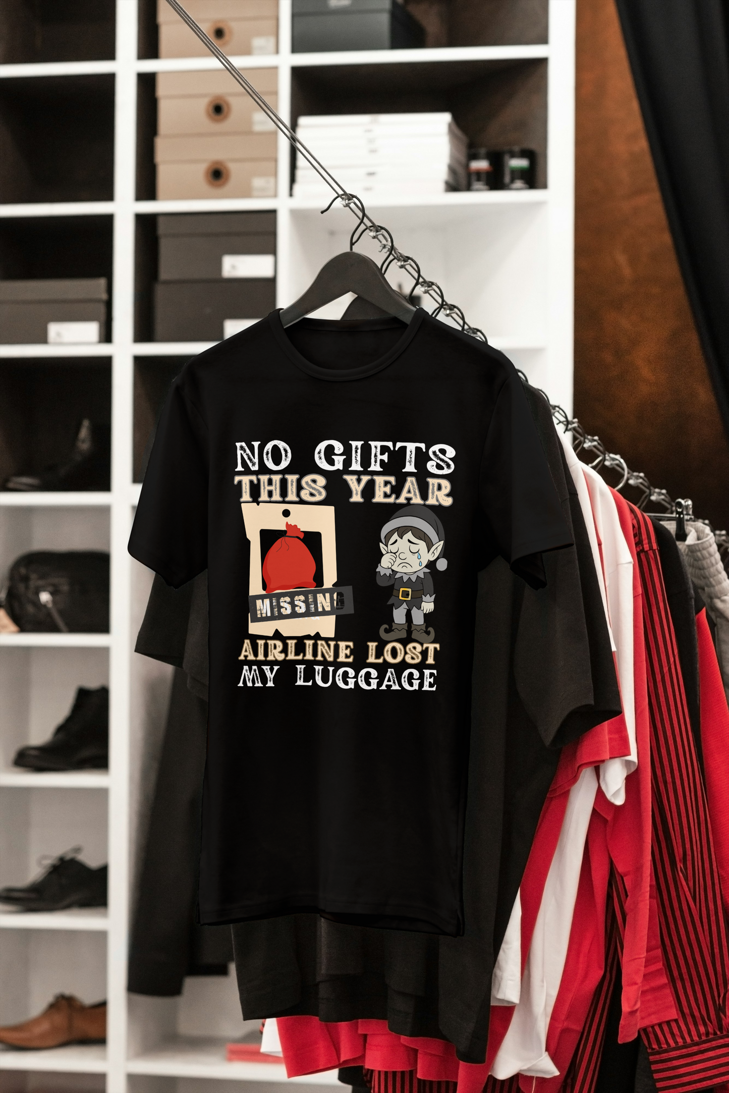 T-Shirt — "No Gifts This Year, Airline Lost My Luggage" Funny Holiday Travel Tee