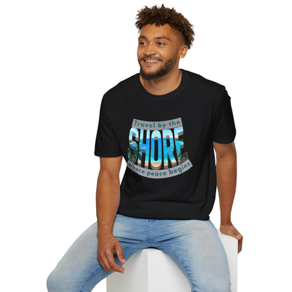 Beach Vibes Unisex Softstyle T-Shirt – “Travel by the Shore” Design