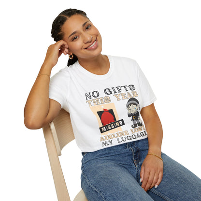 T-Shirt — "No Gifts This Year, Airline Lost My Luggage" Funny Holiday Travel Tee