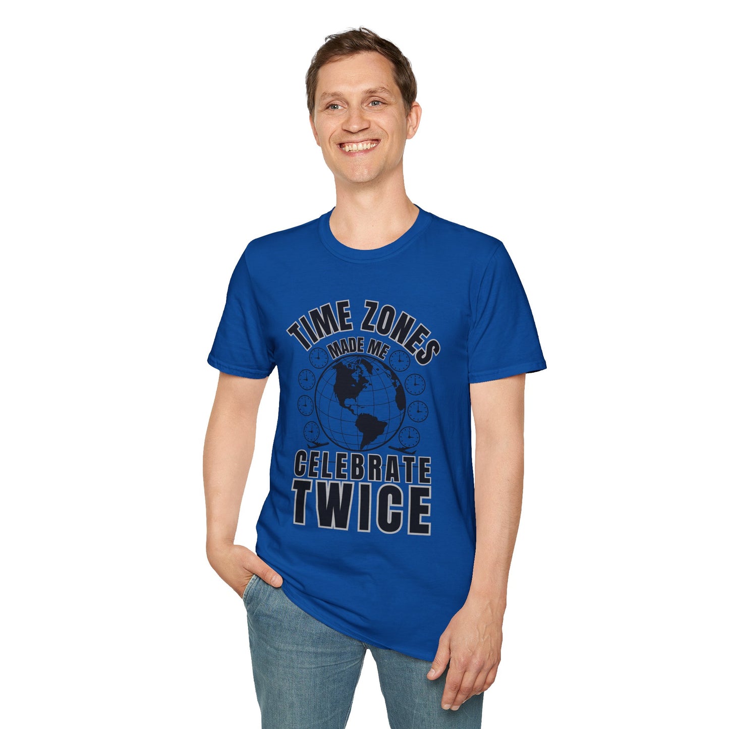 Globe Graphic Tee: “Time Zones Made Me Celebrate Twice”
