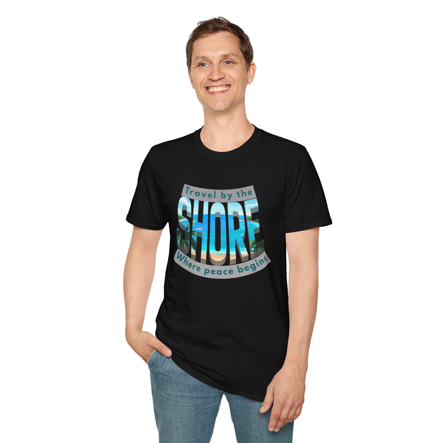 Beach Vibes Unisex Softstyle T-Shirt – “Travel by the Shore” Design