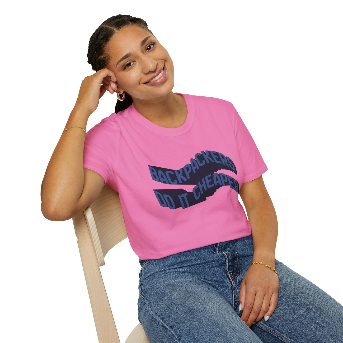 Wavy “Backpackers Do It Cheaper” Unisex Graphic T-Shirt — Adventure Travel Quote Tee.