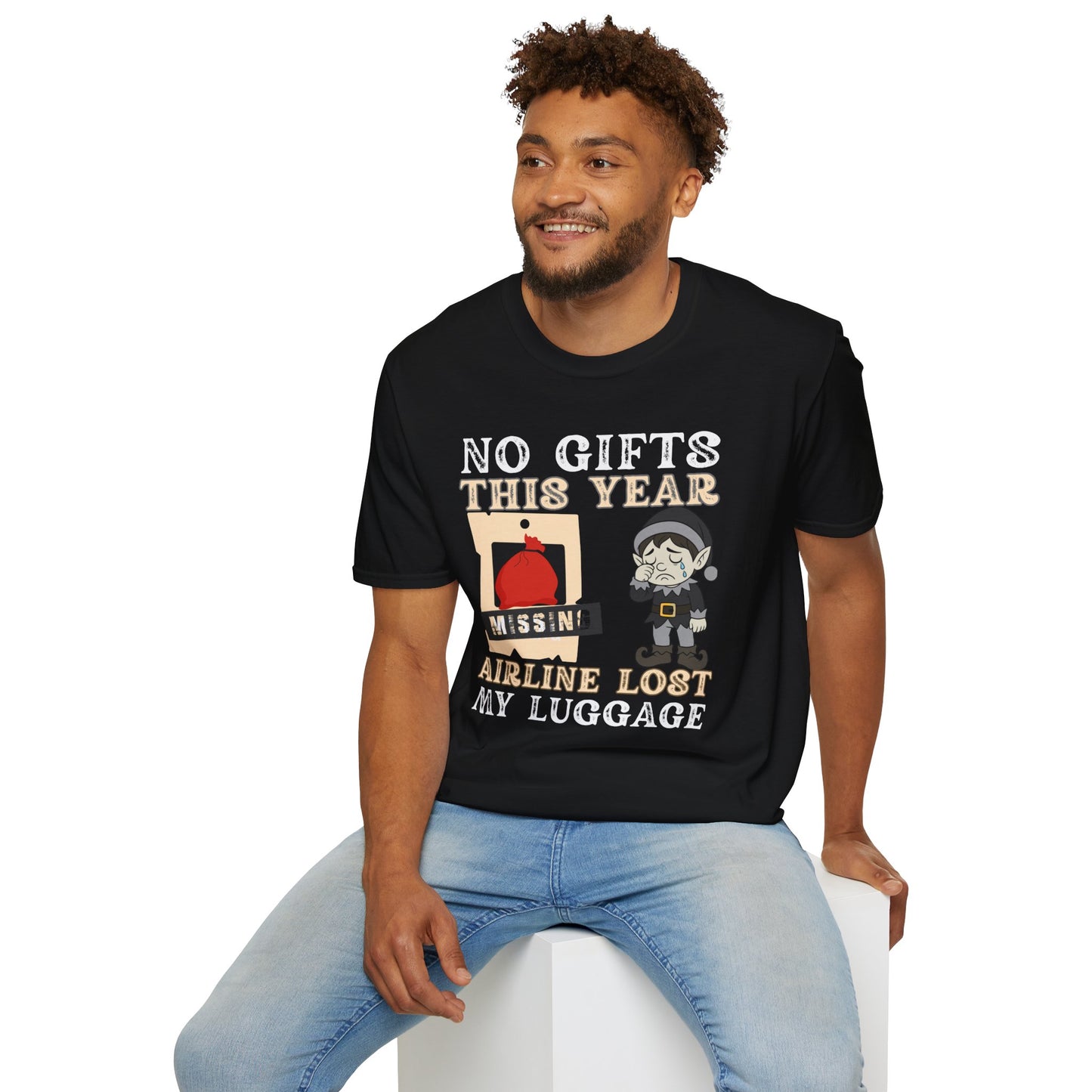 T-Shirt — "No Gifts This Year, Airline Lost My Luggage" Funny Holiday Travel Tee