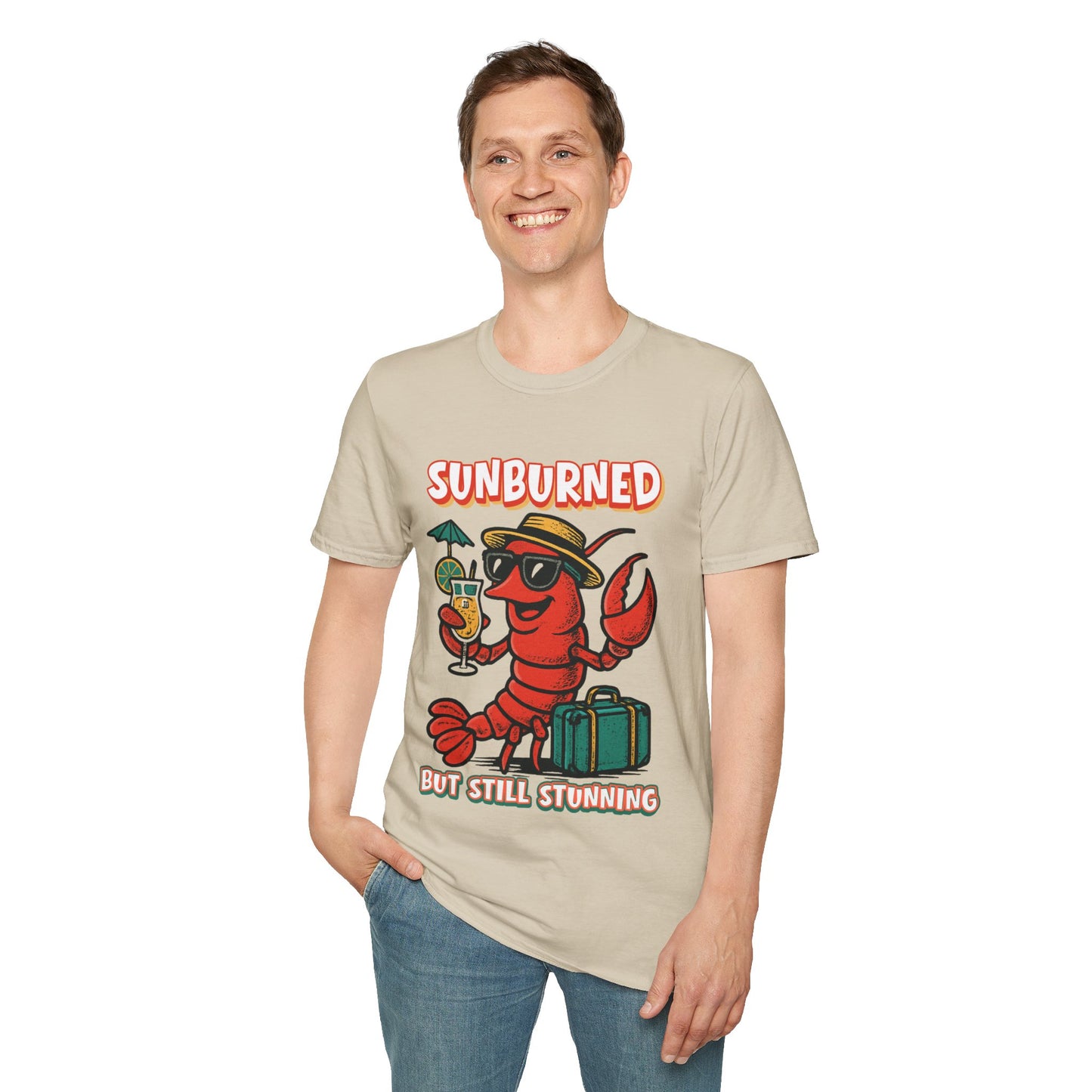 “Sunburned but Still Stunning” Funny Unisex Lobster T-Shirt.