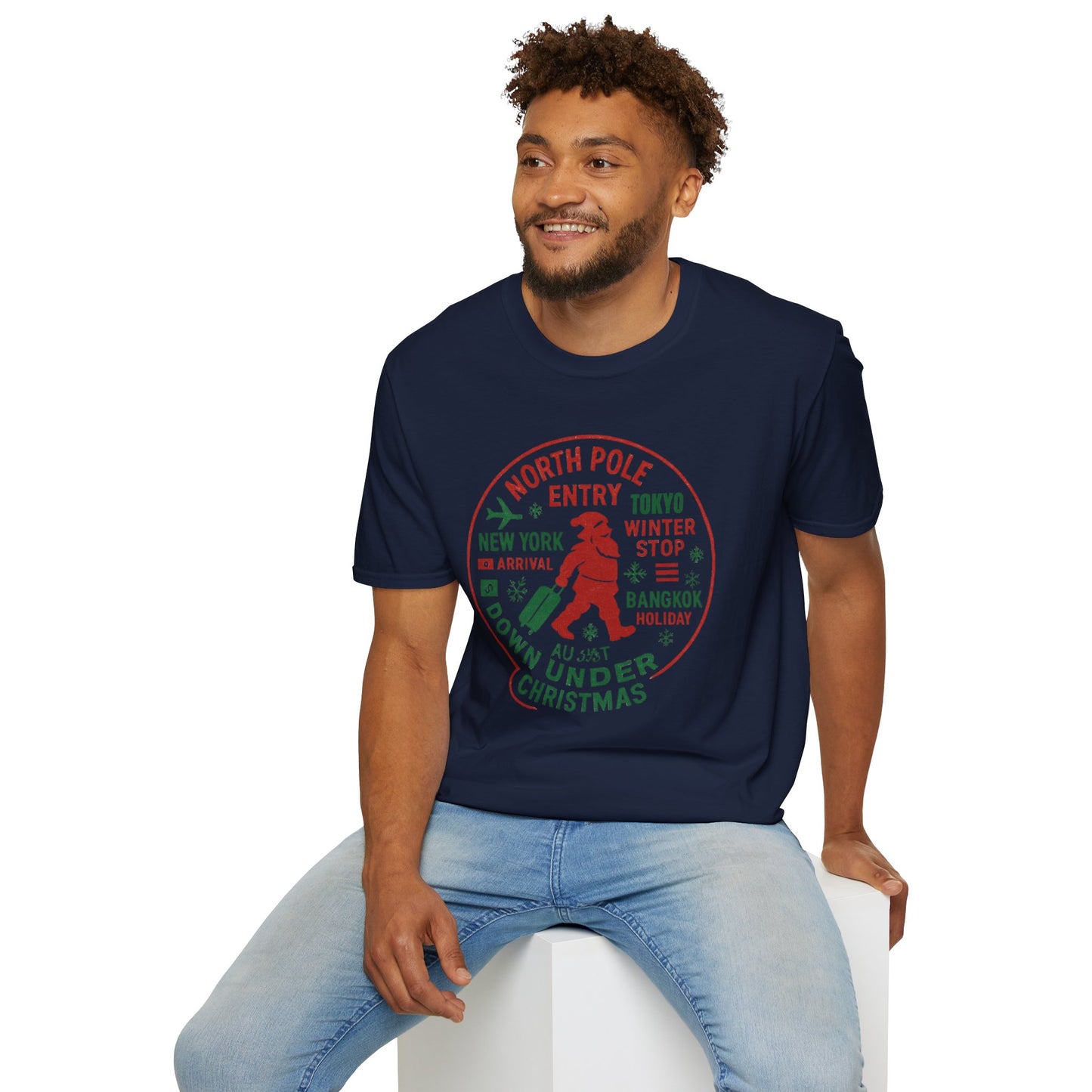 Christmas Travel Graphic T-Shirt — 'North Pole Down Under' Vintage Santa Design