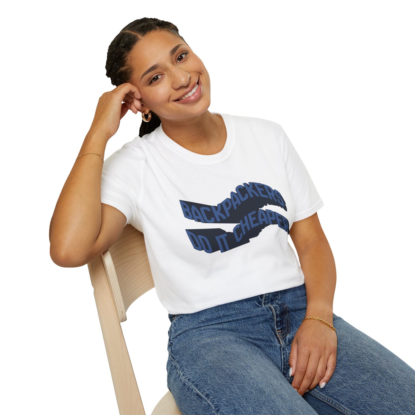 Wavy “Backpackers Do It Cheaper” Unisex Graphic T-Shirt — Adventure Travel Quote Tee.