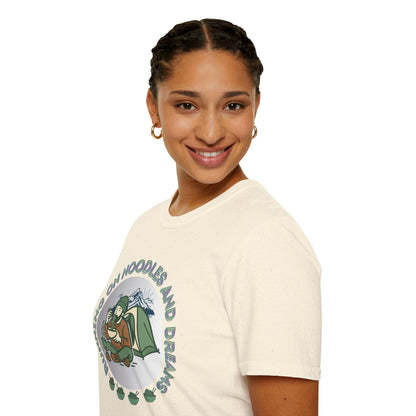 Camping Ramen Unisex T-Shirt — “Running on Noodles and Dreams” Outdoor Camping Shirt.