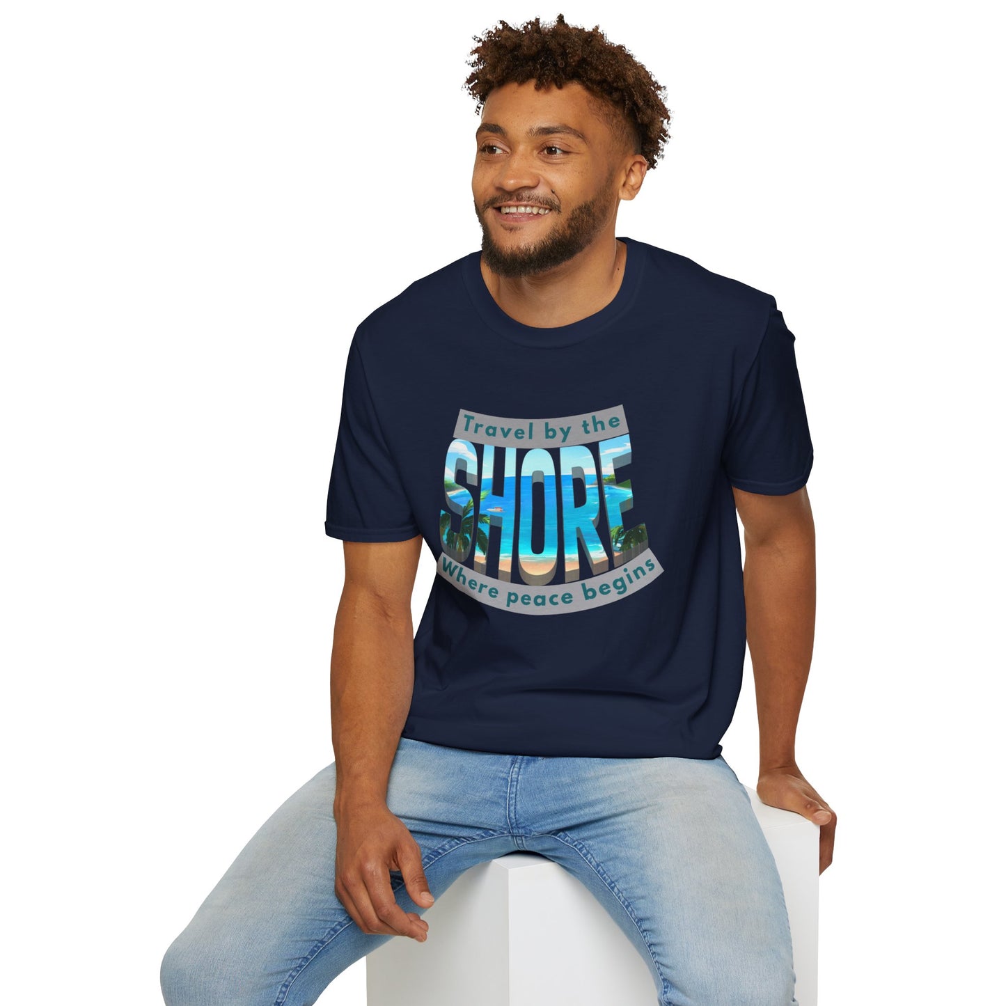 Beach Vibes Unisex Softstyle T-Shirt – “Travel by the Shore” Design