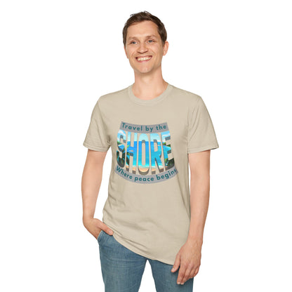 Beach Vibes Unisex Softstyle T-Shirt – “Travel by the Shore” Design