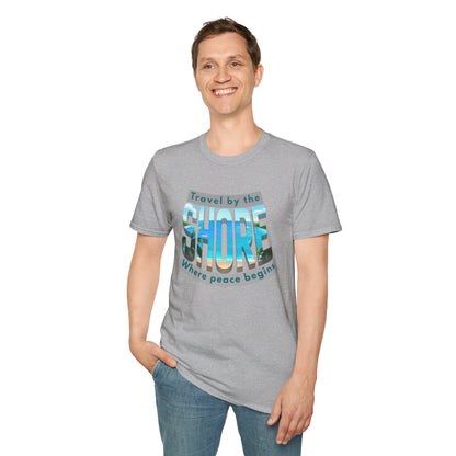 Beach Vibes Unisex Softstyle T-Shirt – “Travel by the Shore” Design