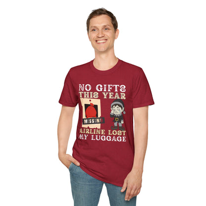 T-Shirt — "No Gifts This Year, Airline Lost My Luggage" Funny Holiday Travel Tee