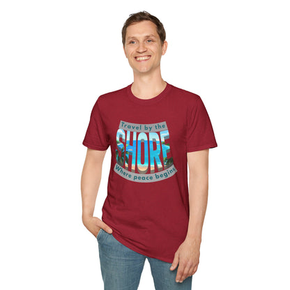 Beach Vibes Unisex Softstyle T-Shirt – “Travel by the Shore” Design