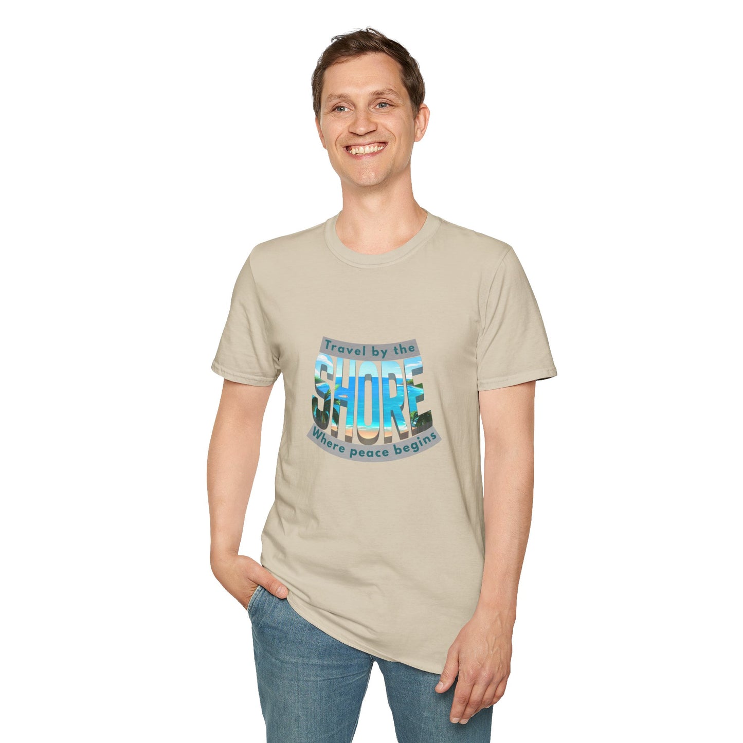 Beach Vibes Unisex Softstyle T-Shirt – “Travel by the Shore” Design