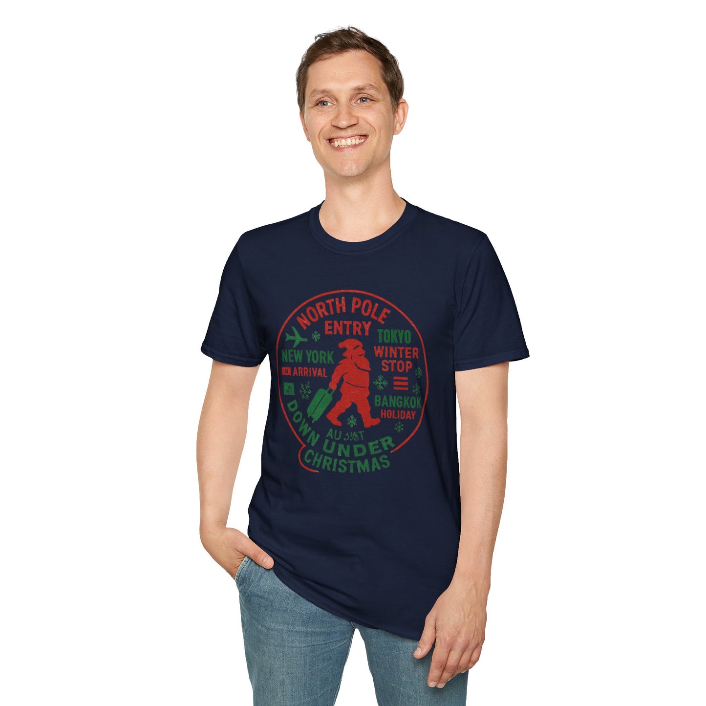 Christmas Travel Graphic T-Shirt — 'North Pole Down Under' Vintage Santa Design