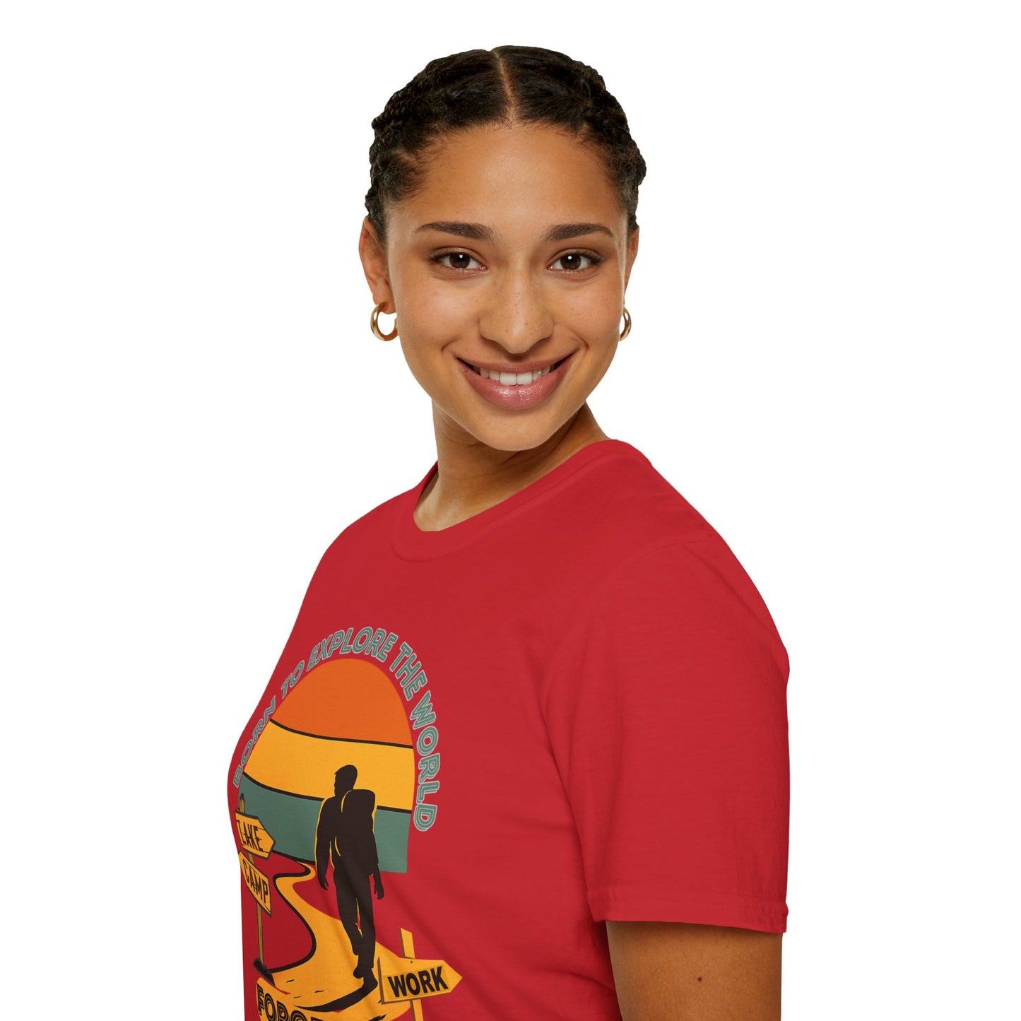 Adventure Hiker T-Shirt — "Born to Explore the World, Forced to Work" Retro Camping Tee