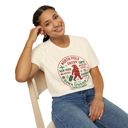 Christmas Travel Graphic T-Shirt — 'North Pole Down Under' Vintage Santa Design