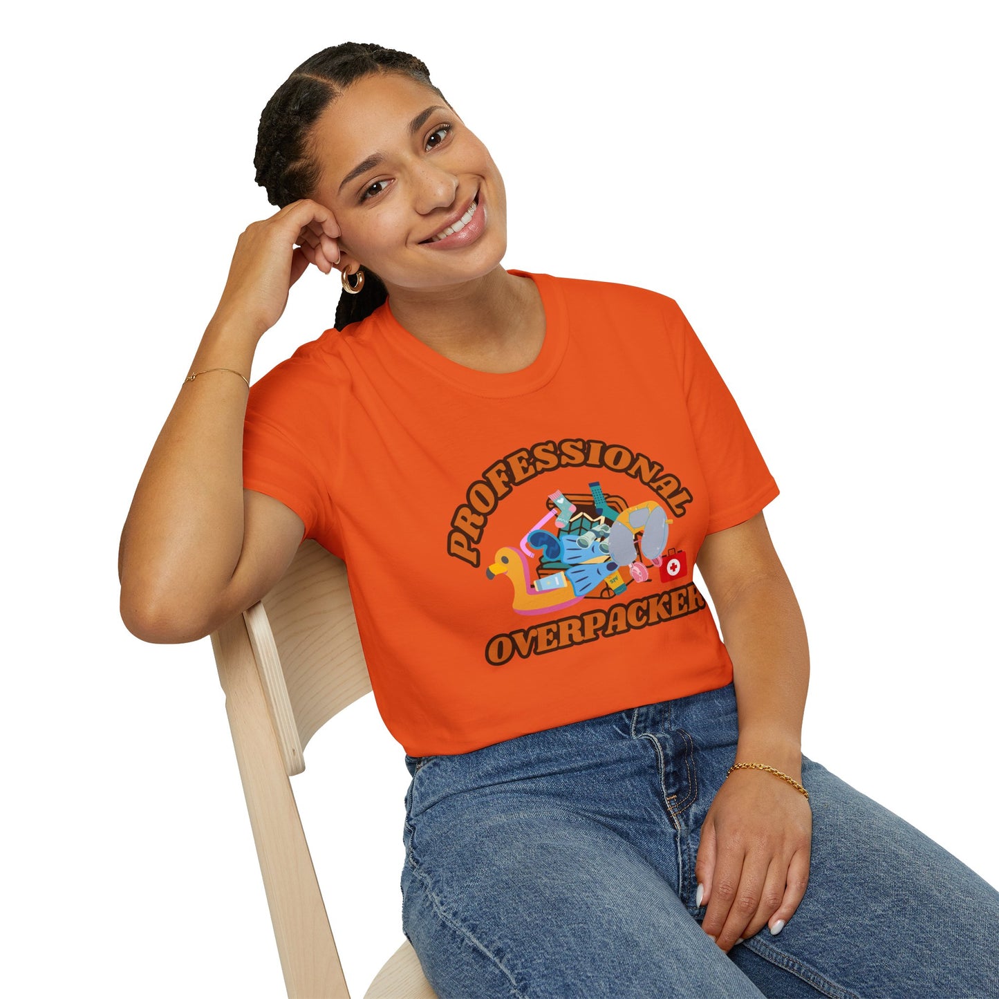 Professional Overpacker Unisex T-Shirt – Funny Travel Humor Tee for Frequent Travelers.