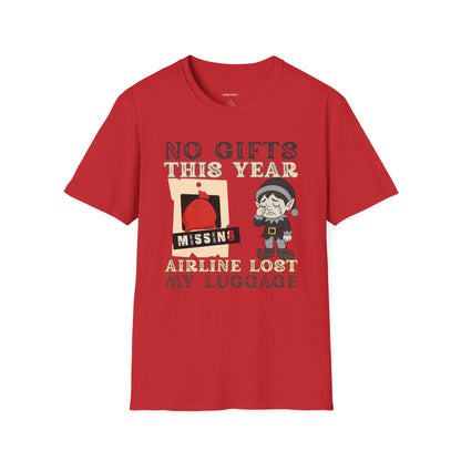 T-Shirt — "No Gifts This Year, Airline Lost My Luggage" Funny Holiday Travel Tee