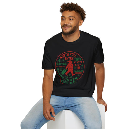 Christmas Travel Graphic T-Shirt — 'North Pole Down Under' Vintage Santa Design