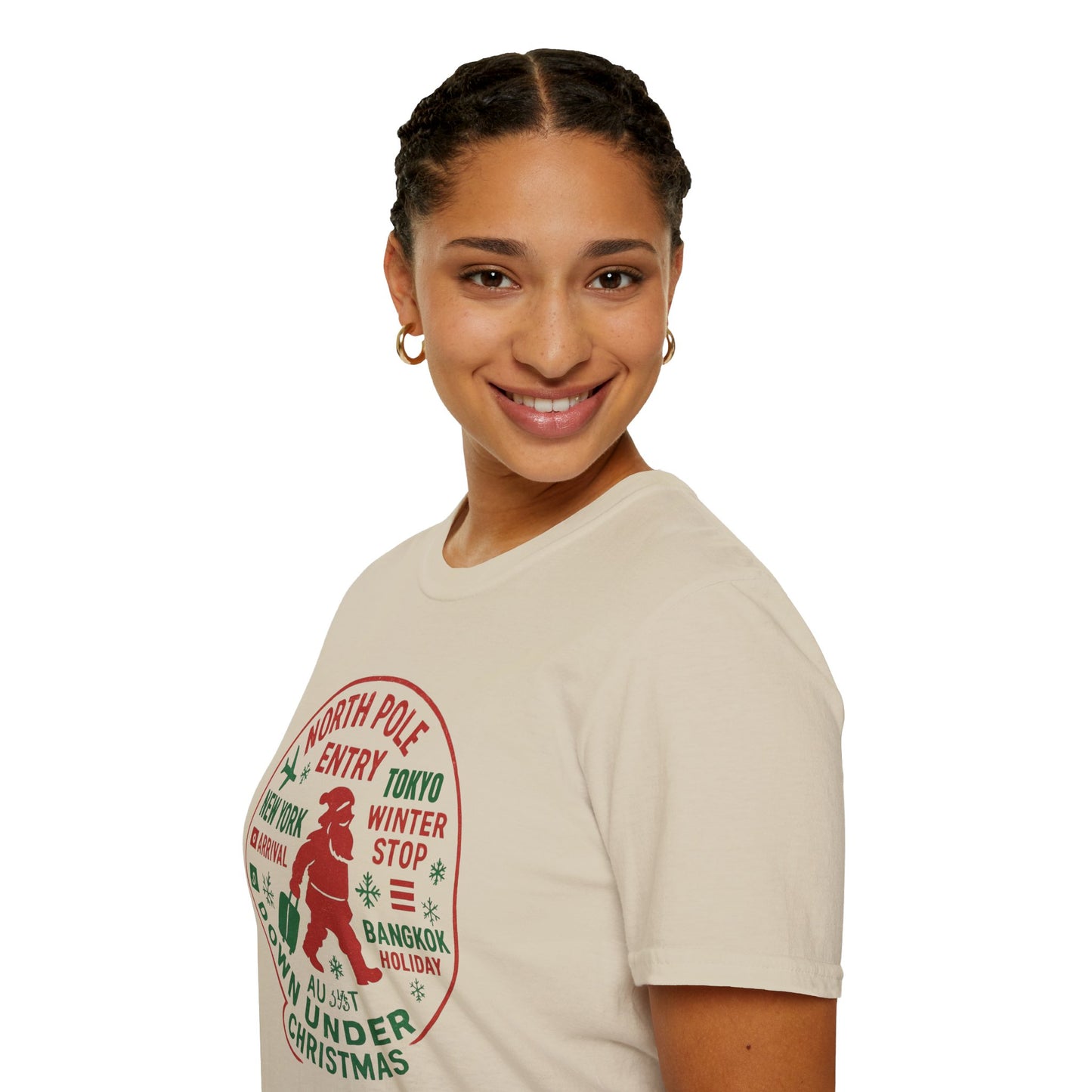 Christmas Travel Graphic T-Shirt — 'North Pole Down Under' Vintage Santa Design