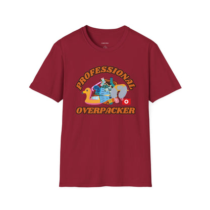 Professional Overpacker Unisex T-Shirt – Funny Travel Humor Tee for Frequent Travelers.