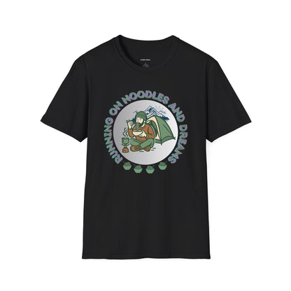 Camping Ramen Unisex T-Shirt — “Running on Noodles and Dreams” Outdoor Camping Shirt.