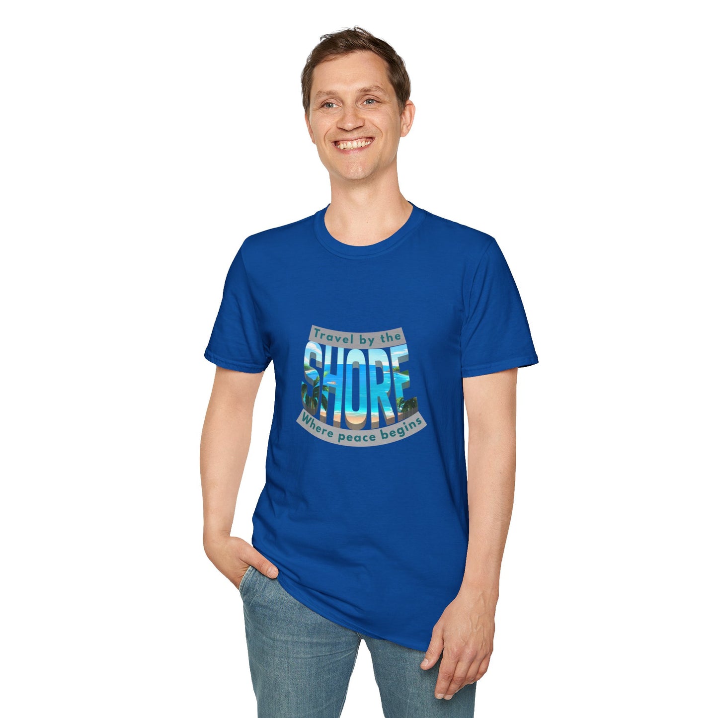 Beach Vibes Unisex Softstyle T-Shirt – “Travel by the Shore” Design