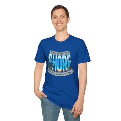 Beach Vibes Unisex Softstyle T-Shirt – “Travel by the Shore” Design