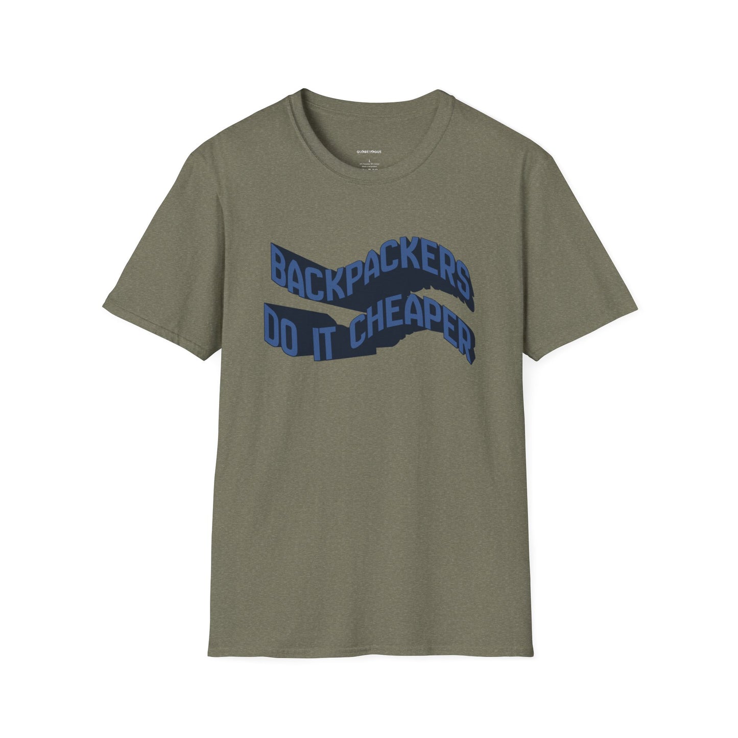 Wavy “Backpackers Do It Cheaper” Unisex Graphic T-Shirt — Adventure Travel Quote Tee.