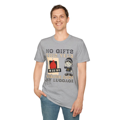 T-Shirt — "No Gifts This Year, Airline Lost My Luggage" Funny Holiday Travel Tee