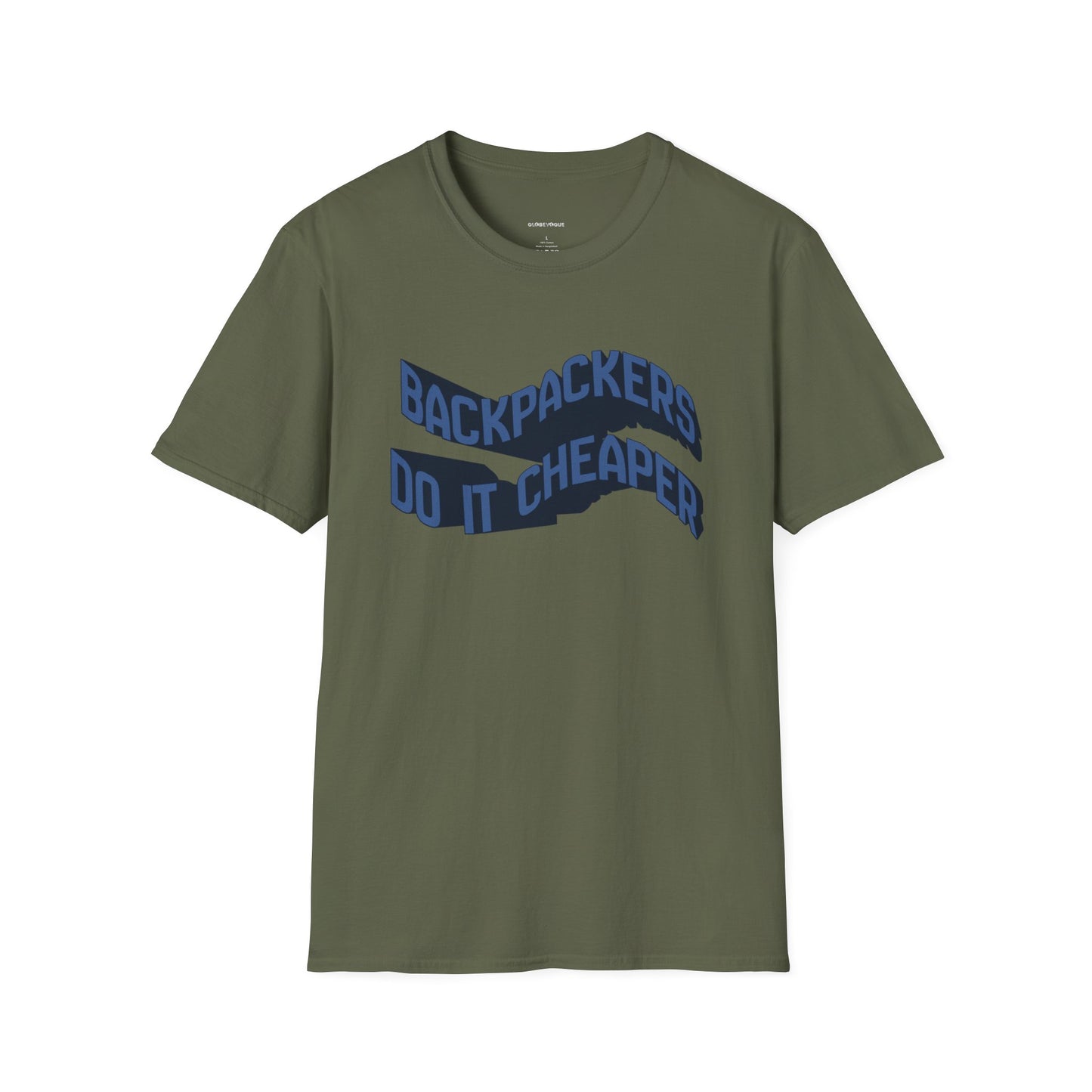 Wavy “Backpackers Do It Cheaper” Unisex Graphic T-Shirt — Adventure Travel Quote Tee.