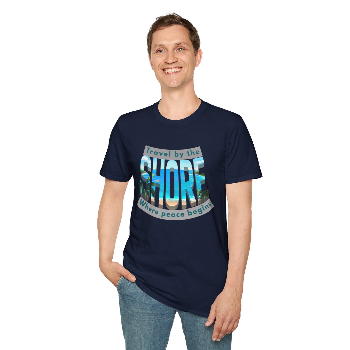 Beach Vibes Unisex Softstyle T-Shirt – “Travel by the Shore” Design