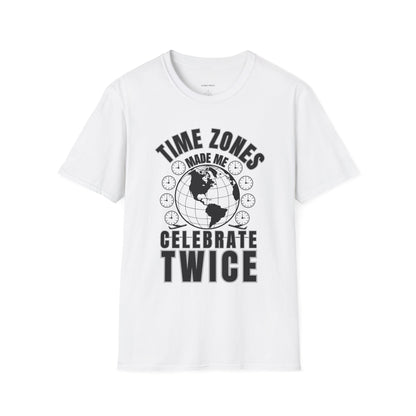Globe Graphic Tee: “Time Zones Made Me Celebrate Twice”