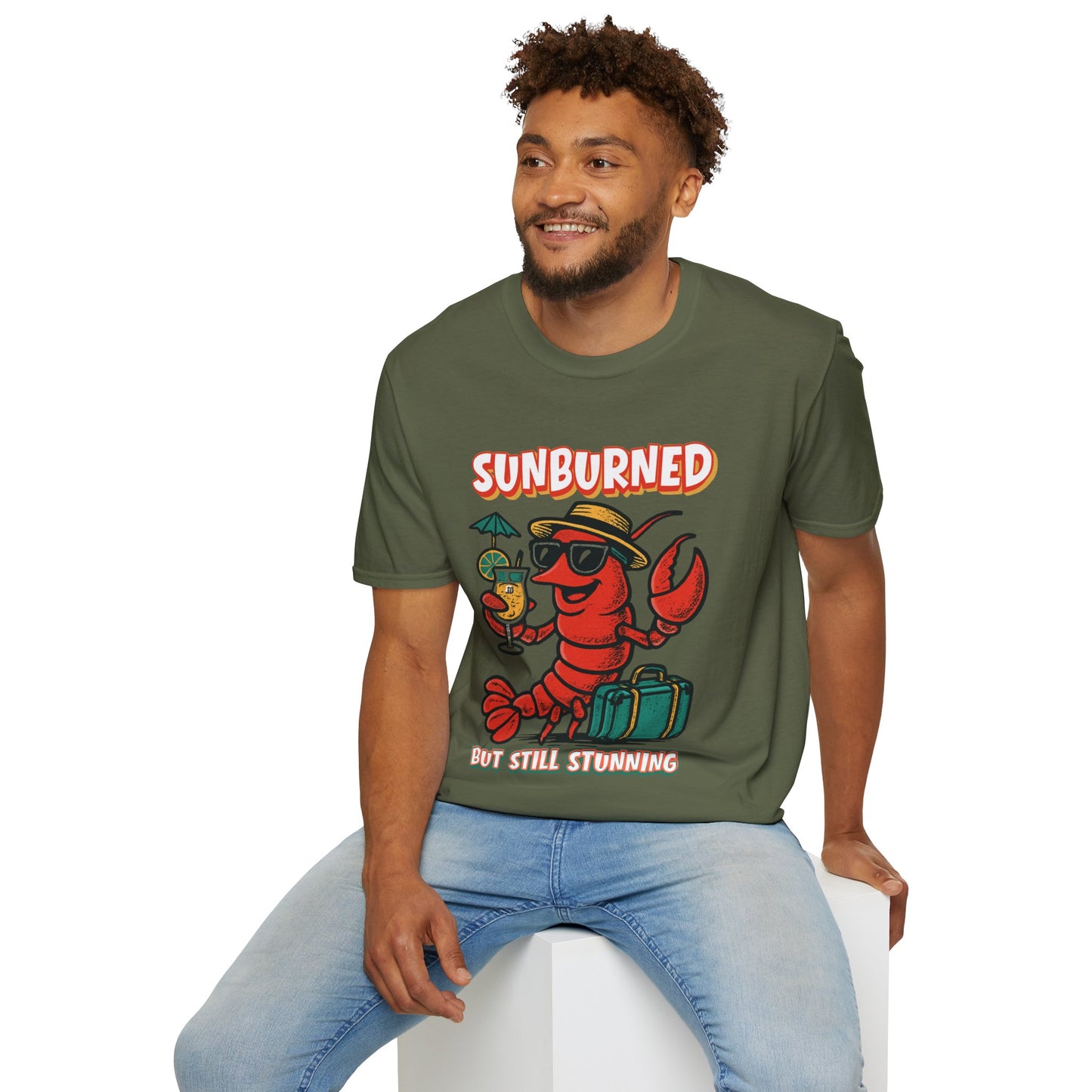 “Sunburned but Still Stunning” Funny Unisex Lobster T-Shirt.
