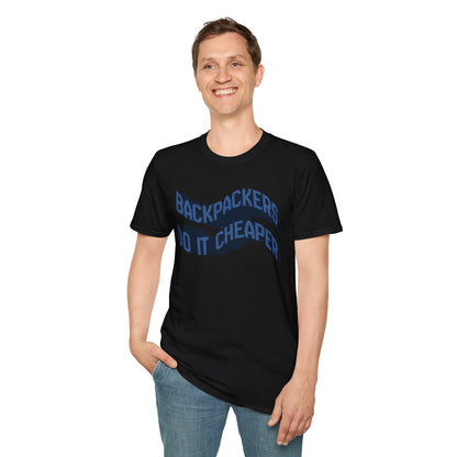Wavy "Backpackers Do It Cheaper" Graphic T‑Shirt — Budget Travel Quote Tee