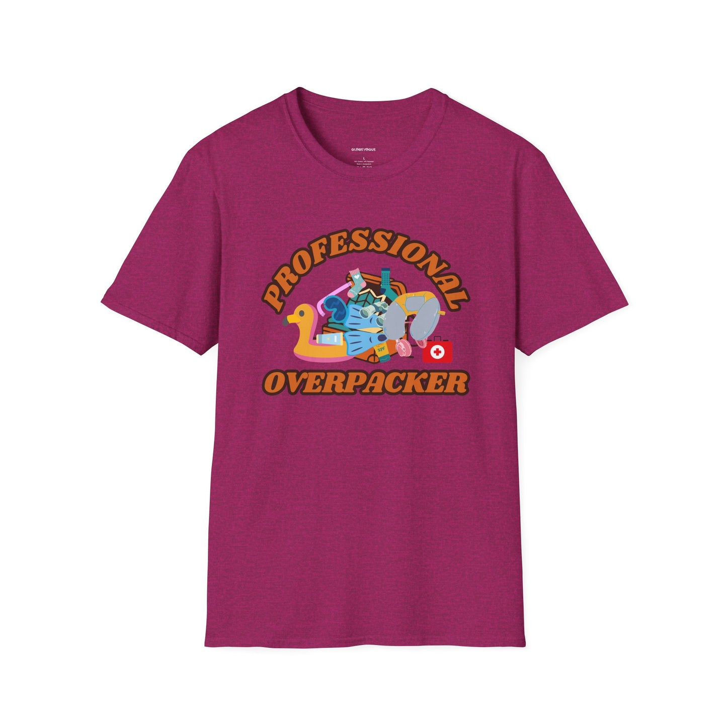 Professional Overpacker Unisex T-Shirt – Funny Travel Humor Tee for Frequent Travelers.