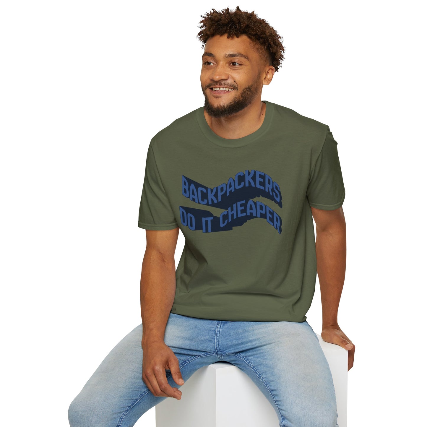 Wavy "Backpackers Do It Cheaper" Graphic T‑Shirt — Budget Travel Quote Tee
