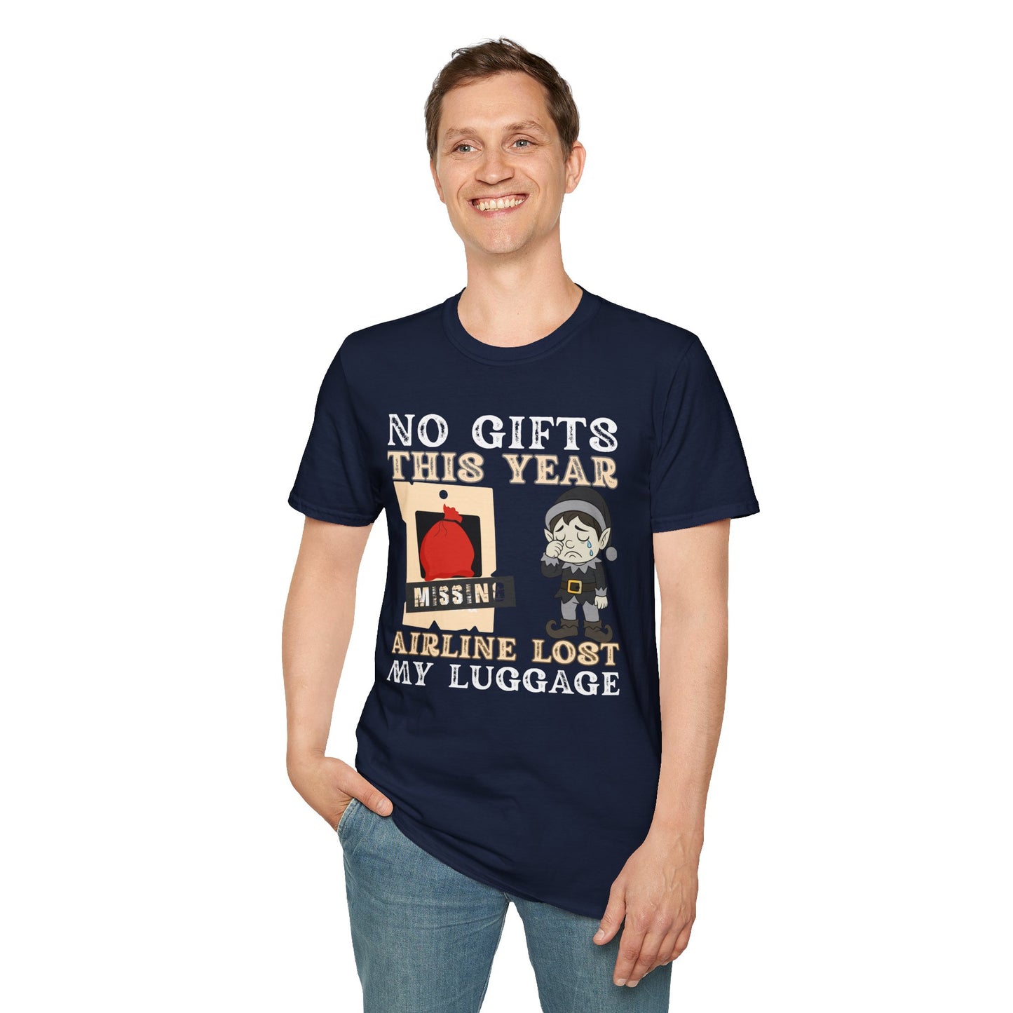 T-Shirt — "No Gifts This Year, Airline Lost My Luggage" Funny Holiday Travel Tee