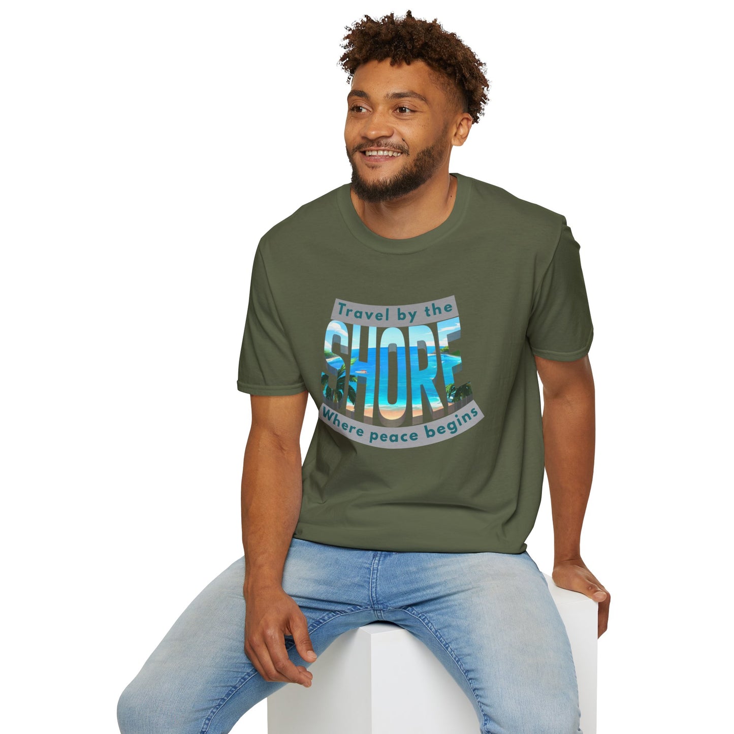 Beach Vibes Unisex Softstyle T-Shirt – “Travel by the Shore” Design