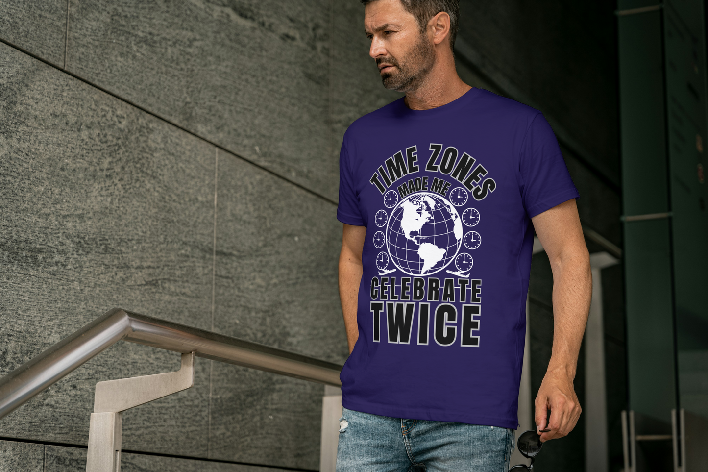 Globe Graphic Tee: “Time Zones Made Me Celebrate Twice”