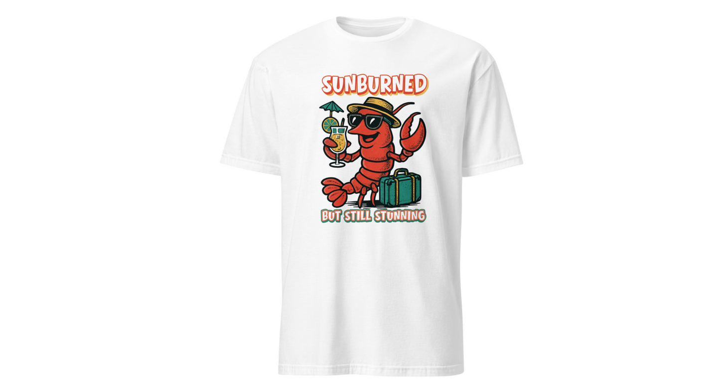 “Sunburned but Still Stunning” Funny Unisex Lobster T-Shirt.
