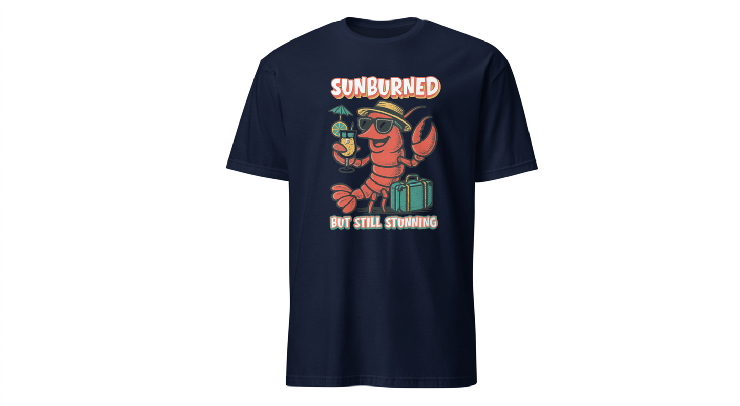 “Sunburned but Still Stunning” Funny Unisex Lobster T-Shirt.
