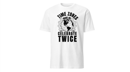 Globe Graphic Tee: “Time Zones Made Me Celebrate Twice”