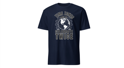 Globe Graphic Tee: “Time Zones Made Me Celebrate Twice”