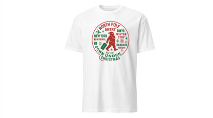 Christmas Travel Graphic T-Shirt — 'North Pole Down Under' Vintage Santa Design