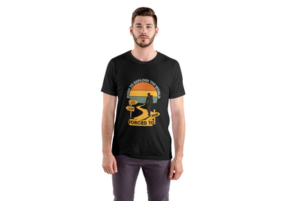 Adventure Hiker T-Shirt — "Born to Explore the World, Forced to Work" Retro Camping Tee