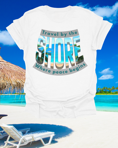 Beach Vibes Unisex Softstyle T-Shirt – “Travel by the Shore” Design