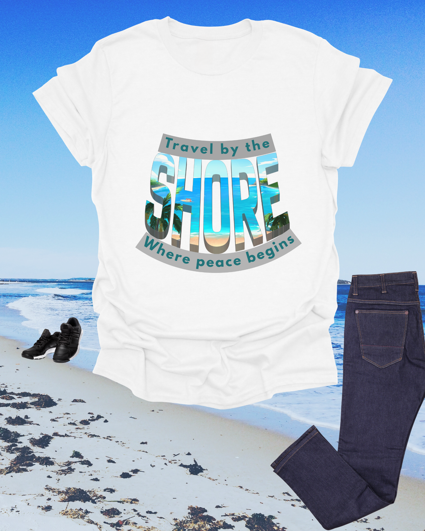 Beach Vibes Unisex Softstyle T-Shirt – “Travel by the Shore” Design