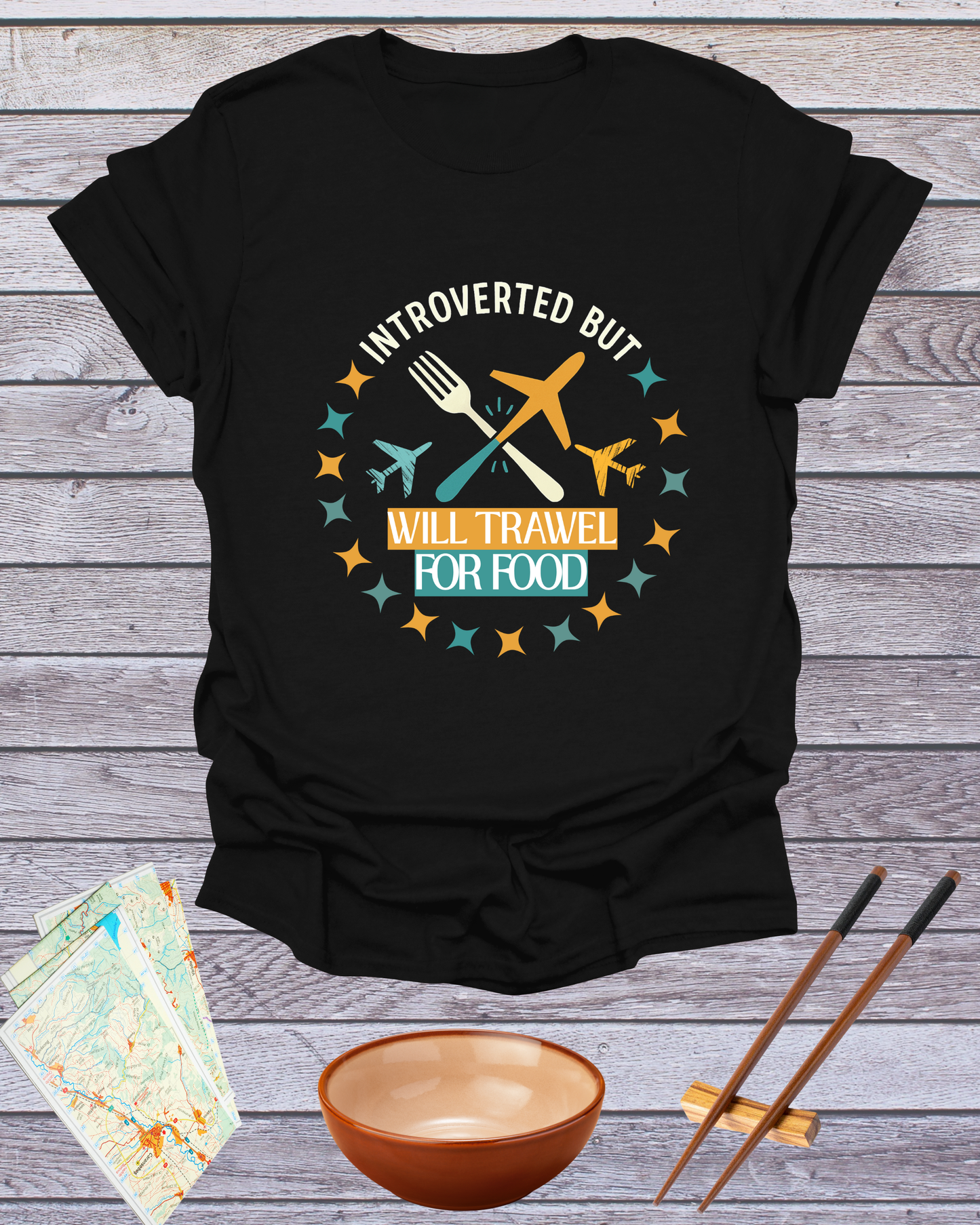 Introverted But Will Travel For Food T-Shirt — Travel & Foodie Tee