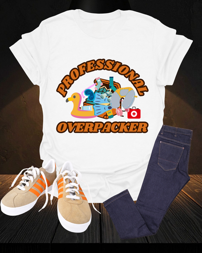 Professional Overpacker Unisex T-Shirt – Funny Travel Humor Tee for Frequent Travelers.